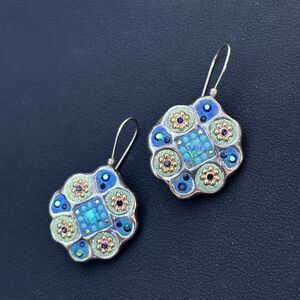 Orit Schatzman Eclectic Mosaic Sterling Silver Crystal Blue Green Earrings O.S